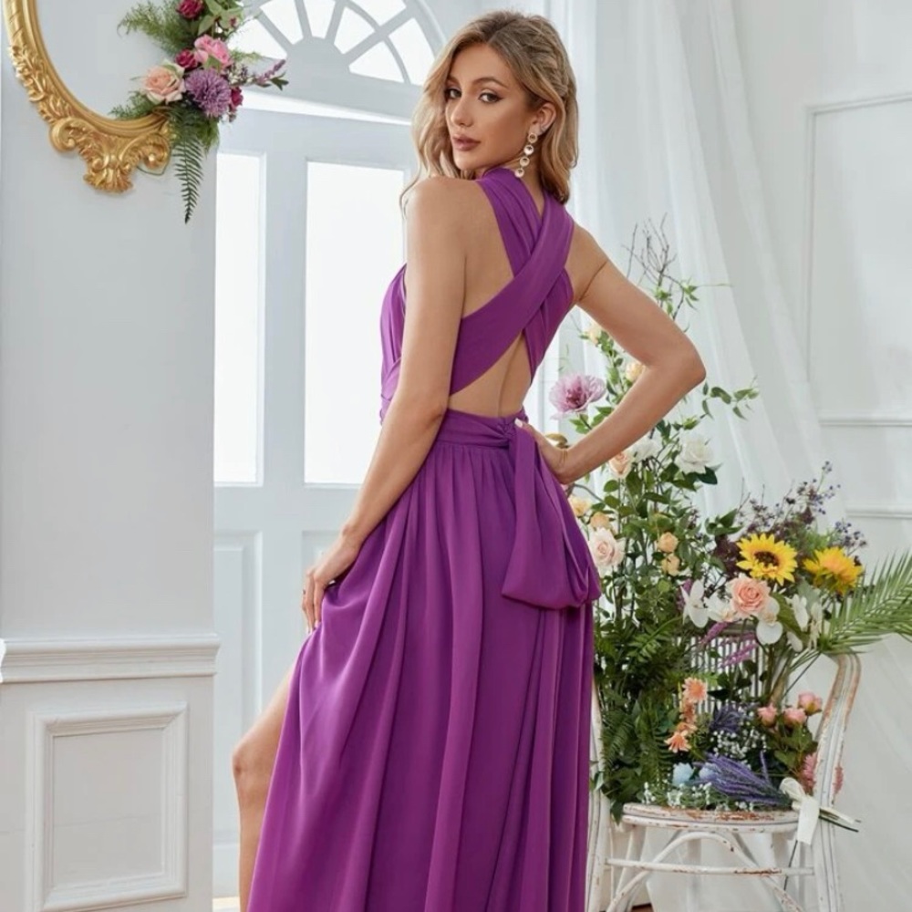 BRAND NEW, NEVER WORN Shein size 12 violet criss cross tie backless dress